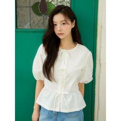엠보 텍스처 리본 볼륨 소매 블라우스 OW5XB402