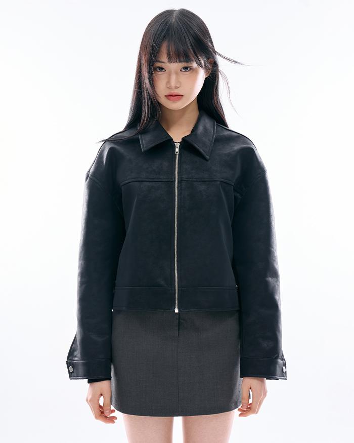 보일 미니멀 레더 자켓