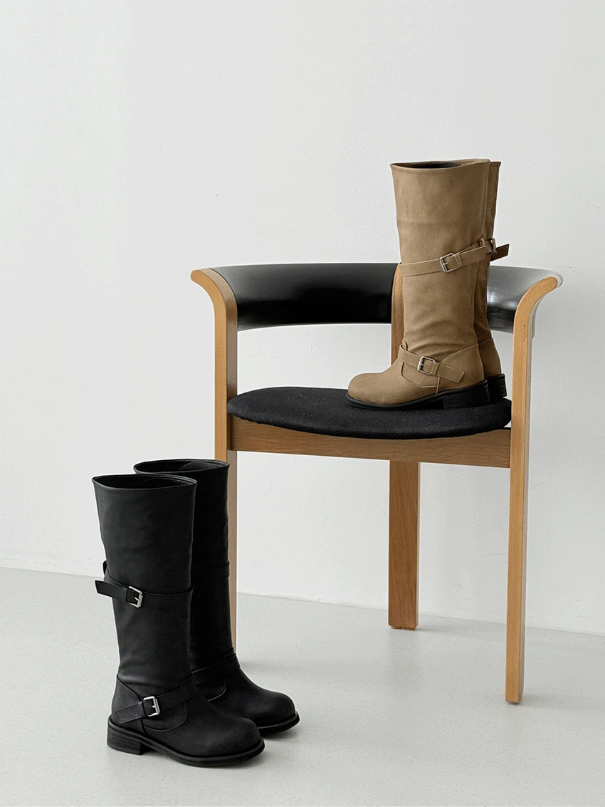 BELTED SLOUCH BOOTS (2COLORS)