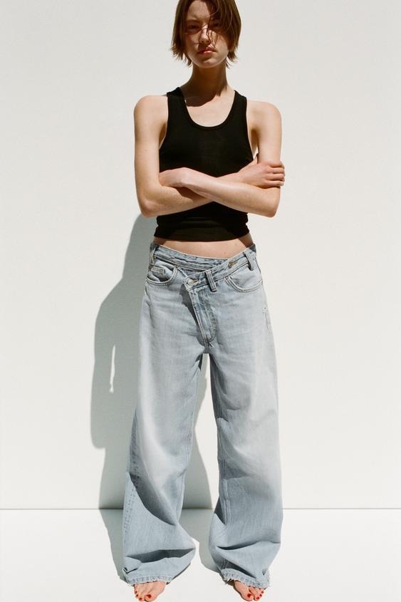 JEANS TRF WIDE LEG CINTURA CRUZADA TIRO ALTO