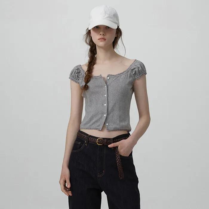 Corin Button Sleeveless Top_Grey