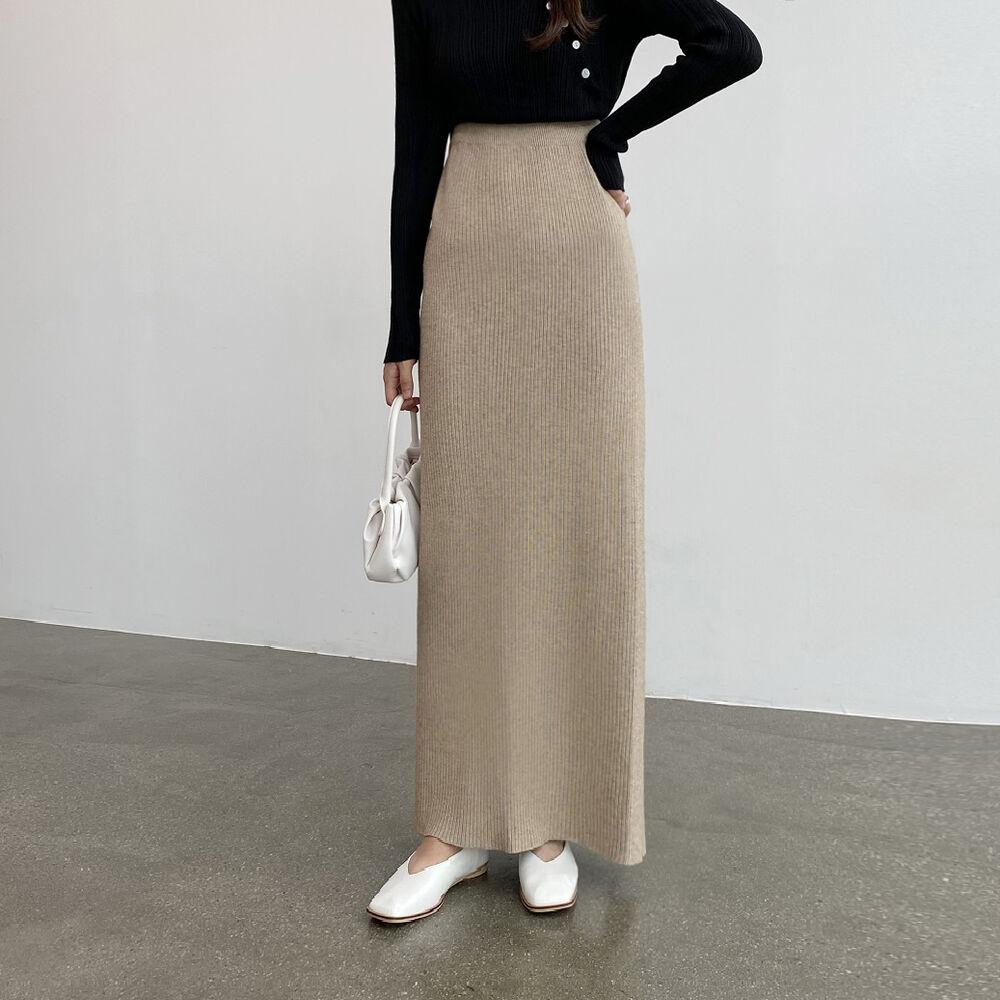 지니슬로우 (여름버전 선택 가능) H라인 무지 골지 슬림 맥시 롱 니트 스커트