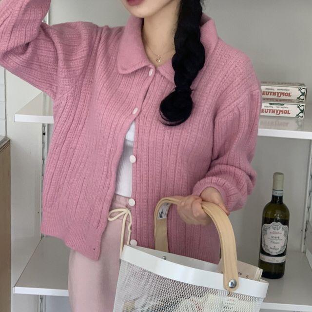 (3col)[알파카울]멜로우 알파카 울 카라 단추 버튼 니트 가디건 루즈핏