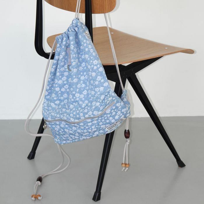 [rossmoor] Floral denim string backpack_light blue