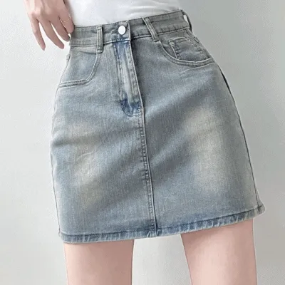 [스판쫀쫀/색감깡패🤍] 워싱 스판 H라인 미니청치마 데님스커트