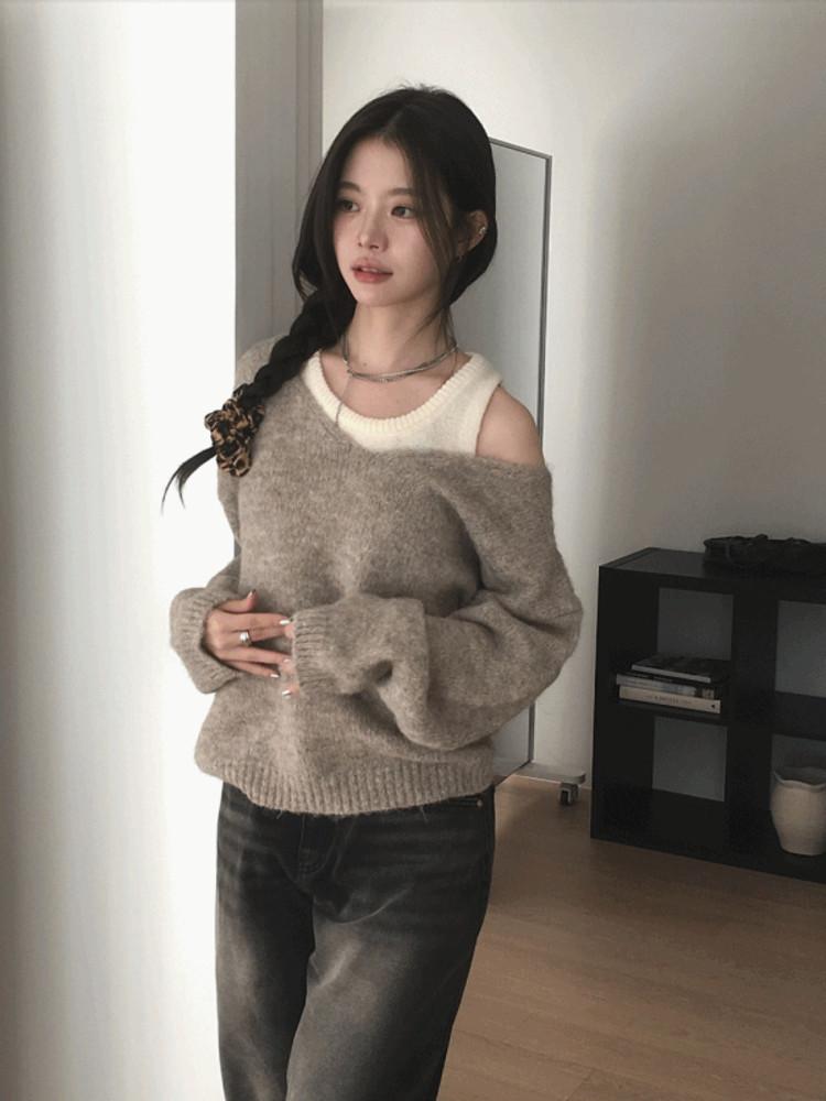 [투피스/루즈핏니트] Mug knit set (sleeveless&knit)