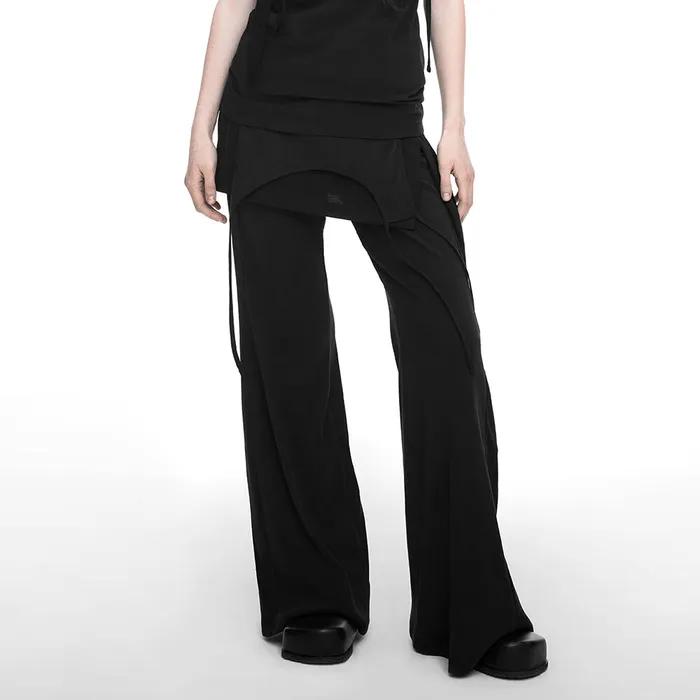 MIXED LAYERED SKIRT PANTS BLACK
