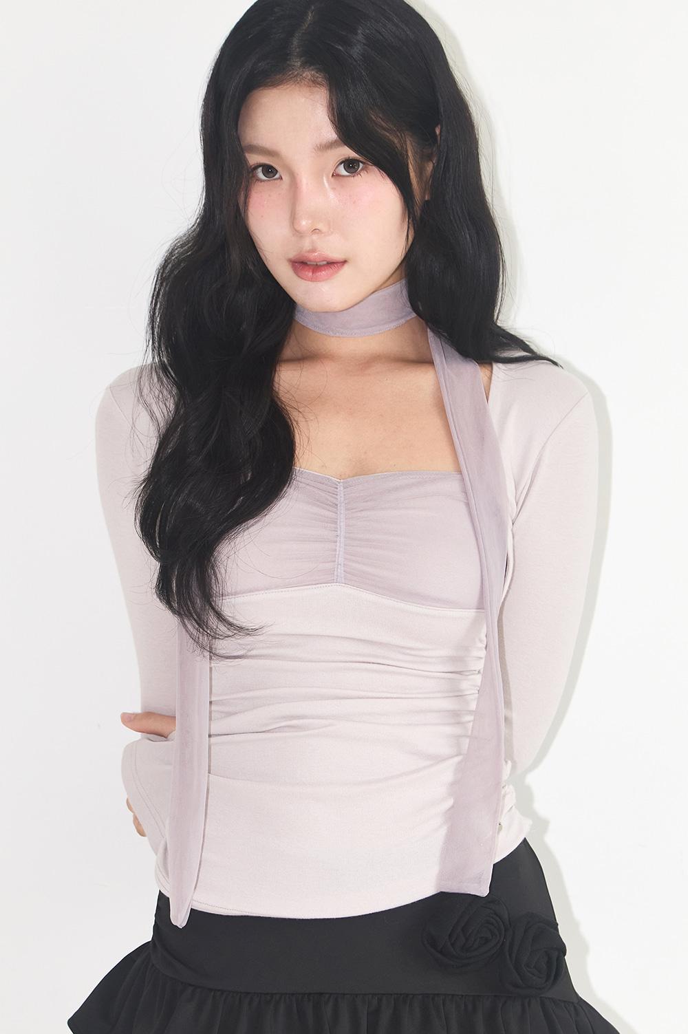 [10/14 예약발송] 셔링 볼레로 탑 핑크 그레이