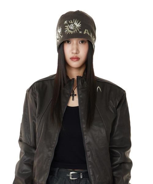 Small Sun Jacquard Beanie (Brown)