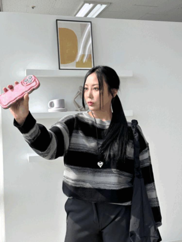 723 (빅사이즈) 루즈핏 믹스단가라 니트 [2color]