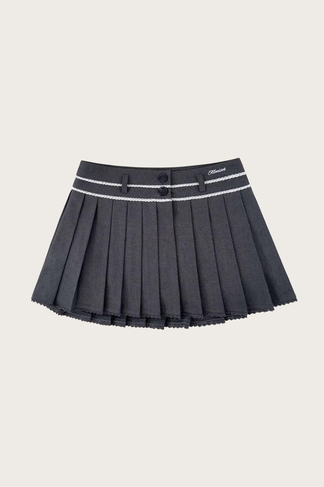 Moonlit lace pleats skirt, Gray