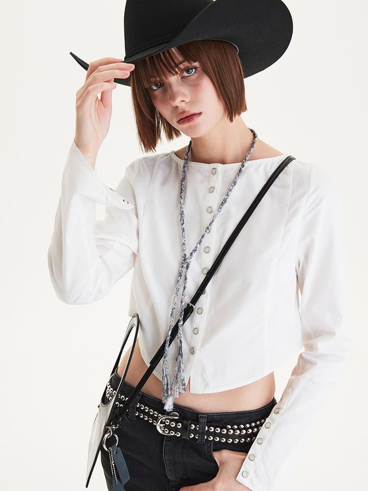 문수권세컨 웨스턴 크롭 블라우스 오프 화이트