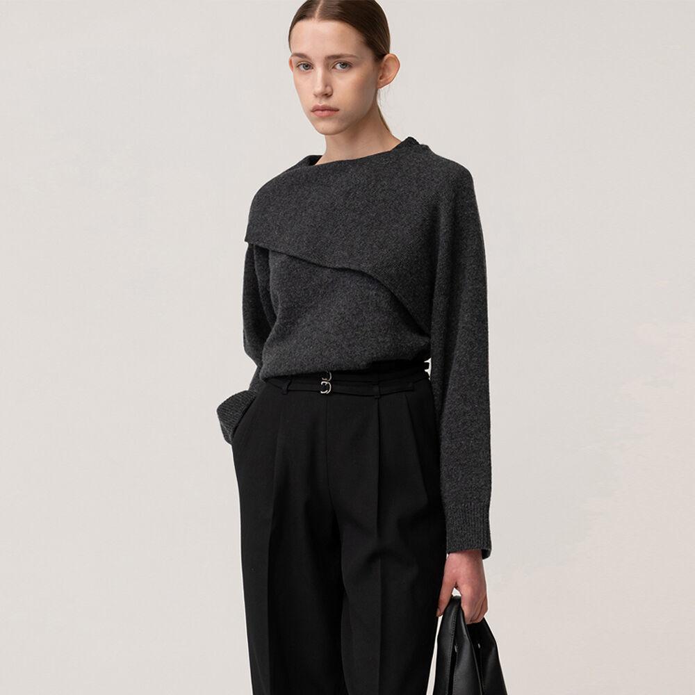 Shawl Knitted Pullover Charcoal-Melange