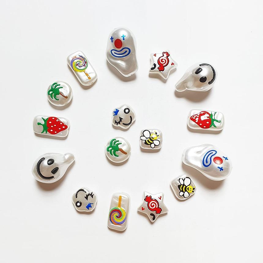 진주 비즈 스마일 딸기 롤리팝 프린트 아크릴 진주 재료 [8종]