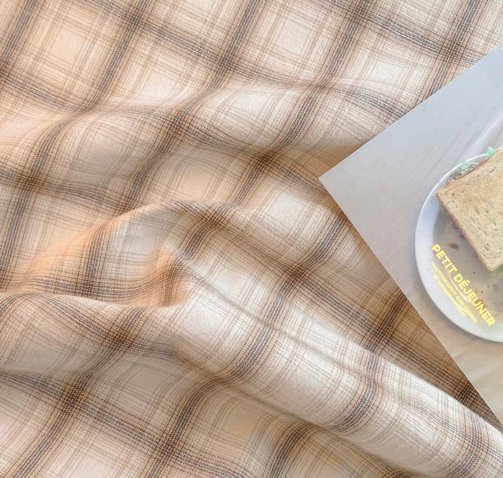 체크앤플라워 시그니처 포그니 가을 체크 선염 워싱 원단