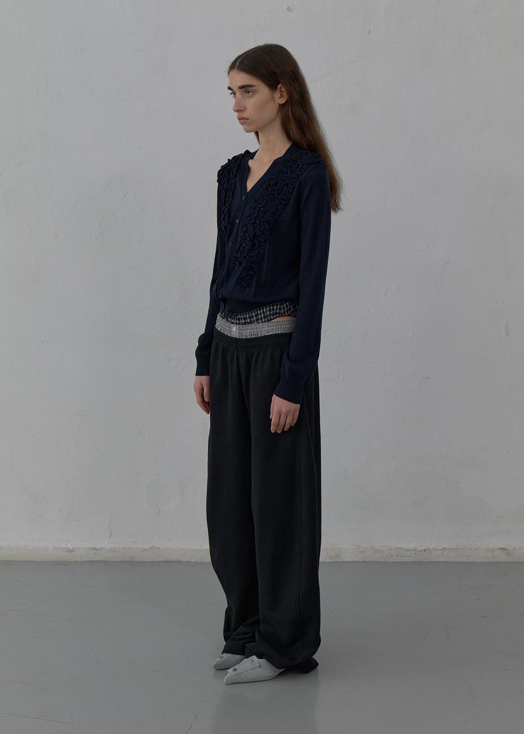 ASYMMETRIC FRILL CARDIGAN (NAVY)