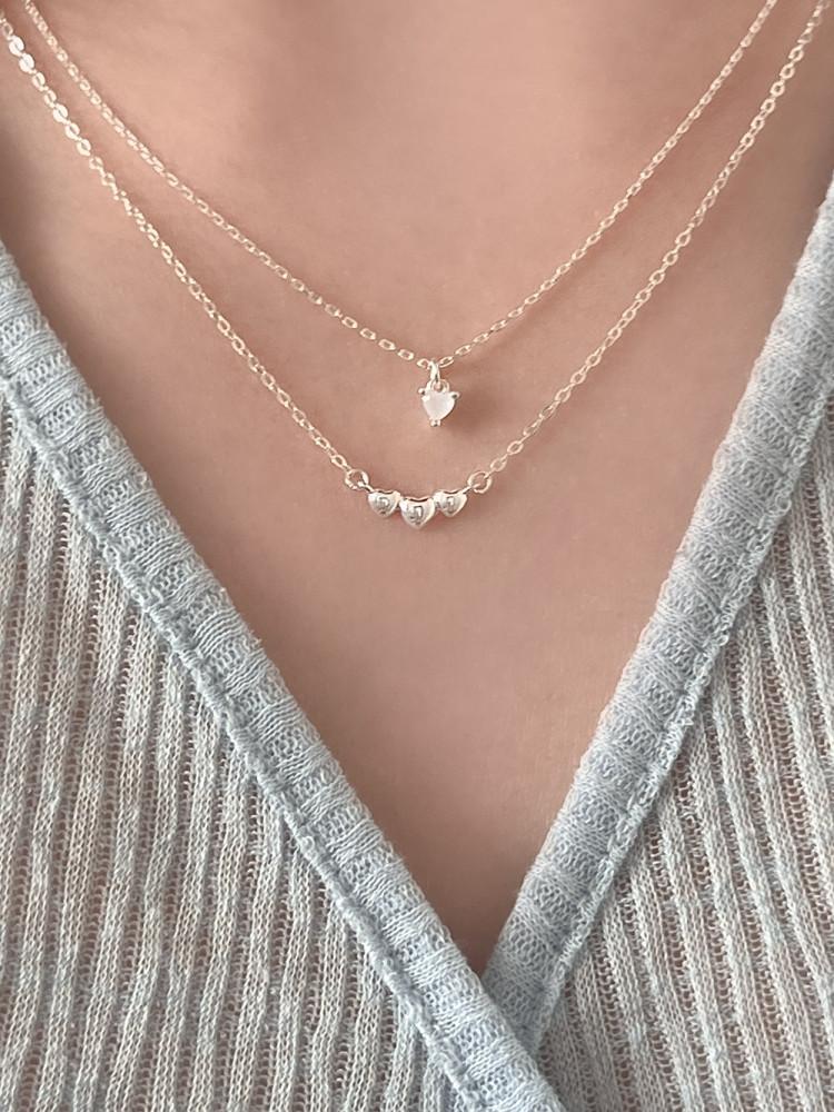 925실버 레이 쓰리 하트 은 목걸이(one color)