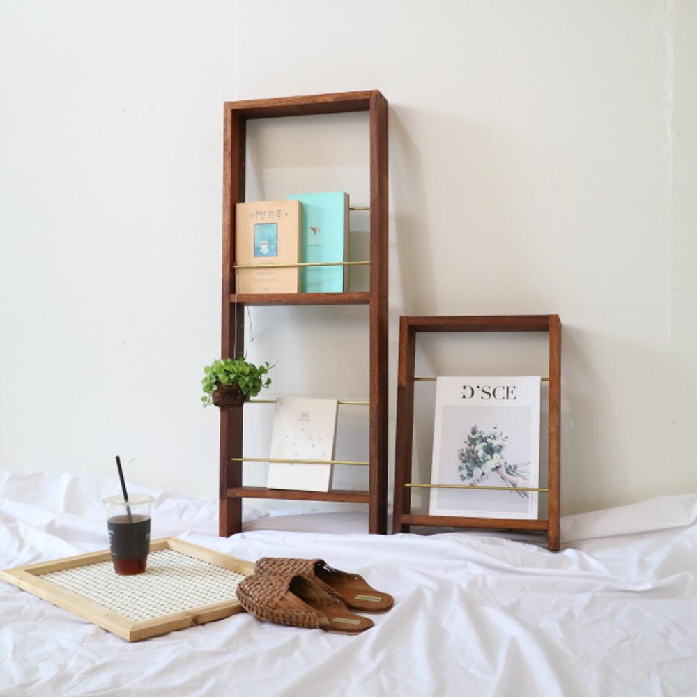 멀바우 나무 원목 수납 잡지 책꽂이 매거진랙 전면책장