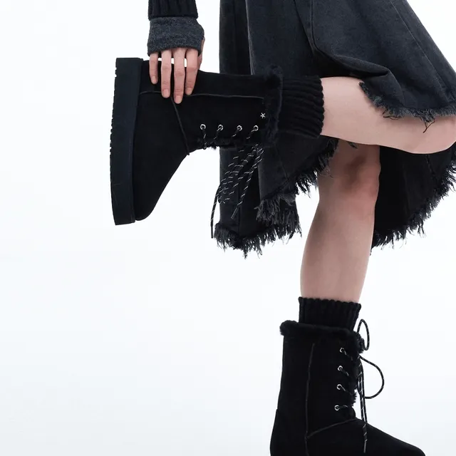 오벨 레이스업 퍼 부츠