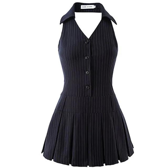 [당일발송] 네이비 홀터넥 스트라이프 미니 원피스 벨트 세트