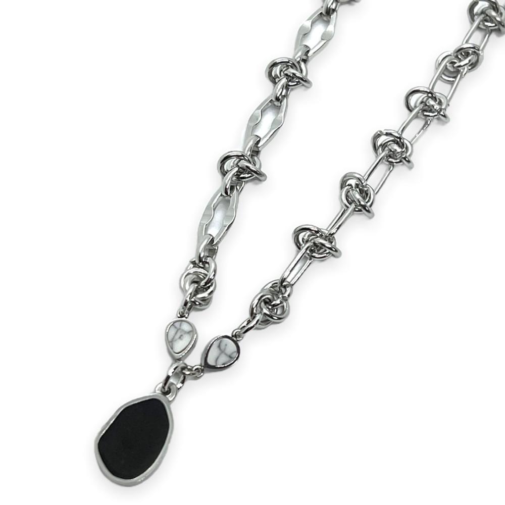 본아웃 꼬임 언발 마름모 둥근사각 블랙 화이트 자개 써지컬 체인 목걸이