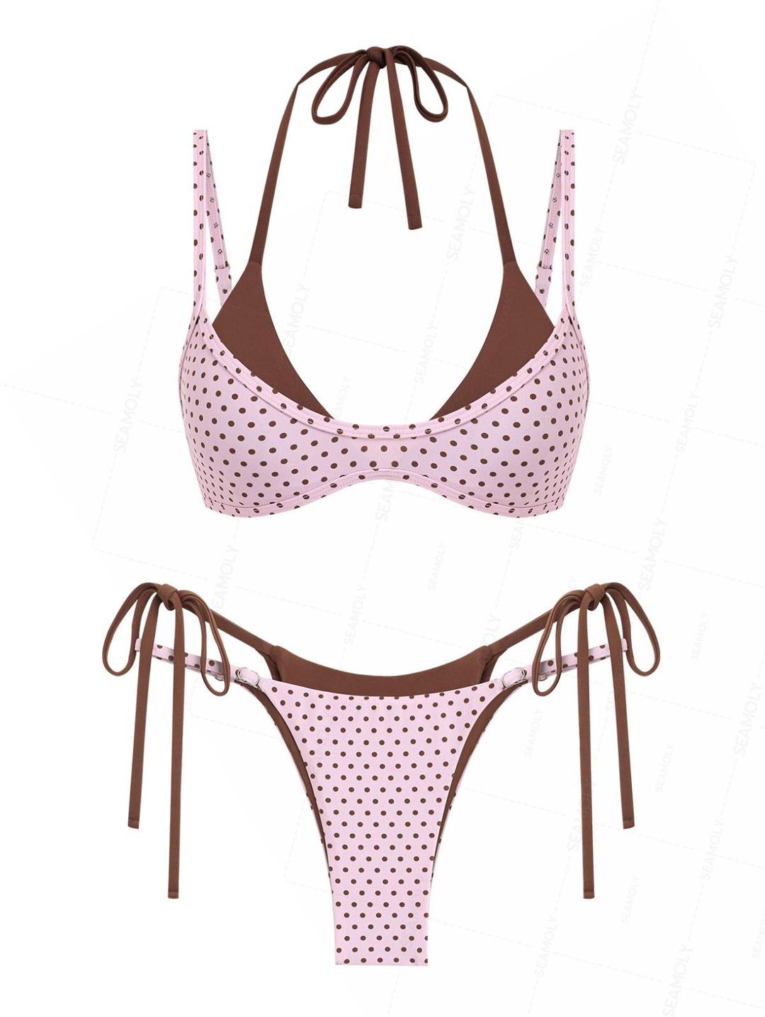 시몰리 도트 무늬 타이 사이드 더블 레이어 비키니 세트