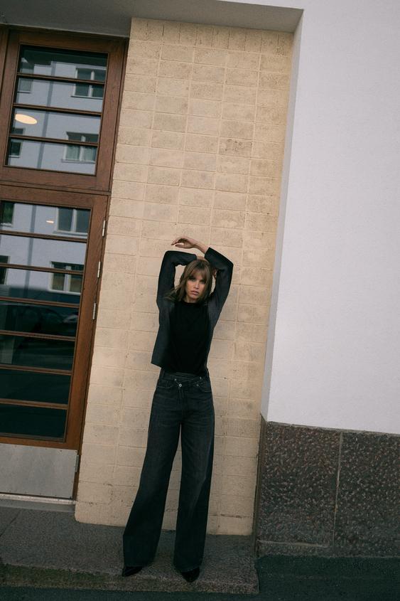 JEANS TRF WIDE LEG 허리 교차 하이웨이스트