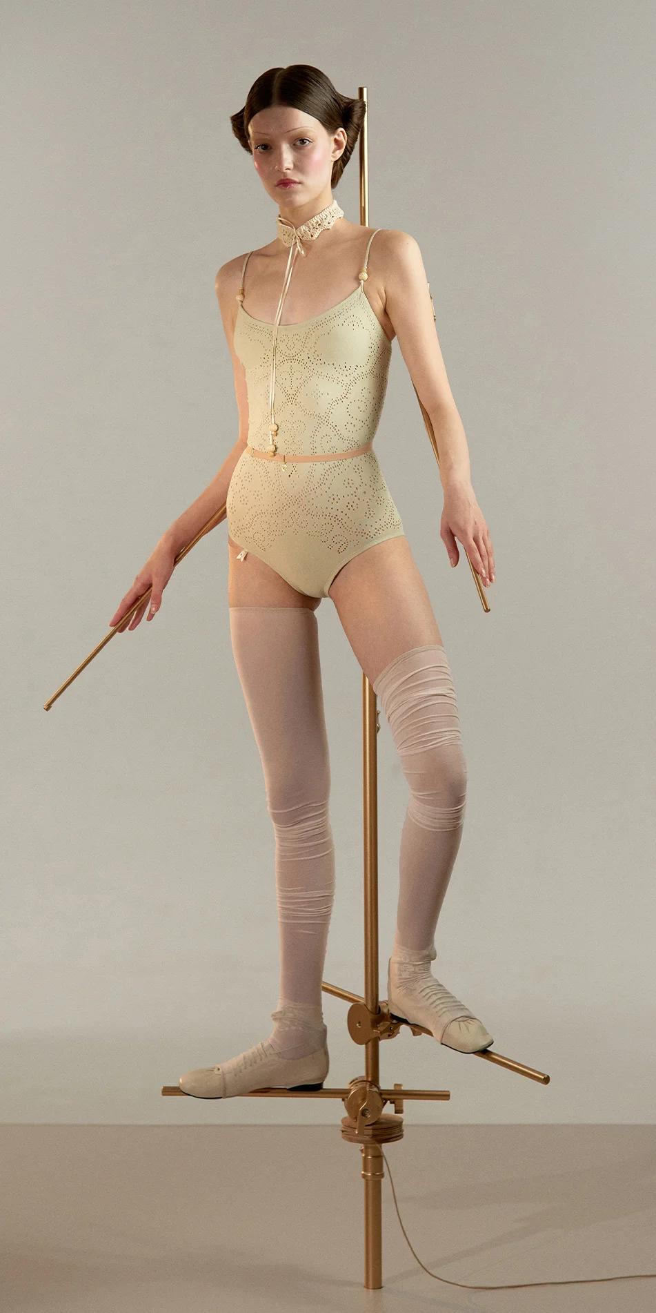 EYELET LACE - seamless camisole leotard - green tea