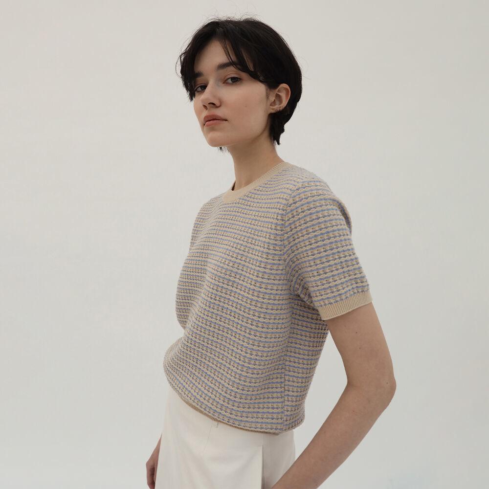 Eyelet Jacquard Half Sleeve Knit - Beige