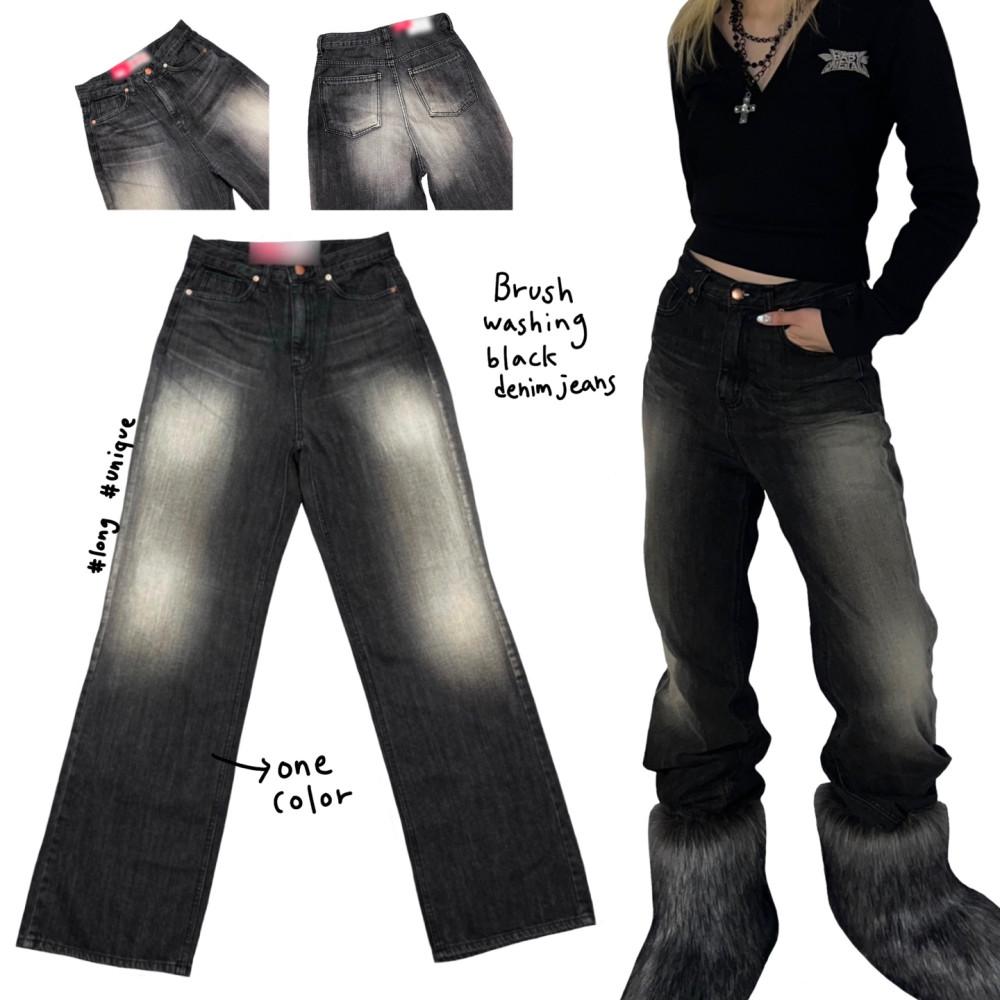 Brush washing black denim jeans (1color)