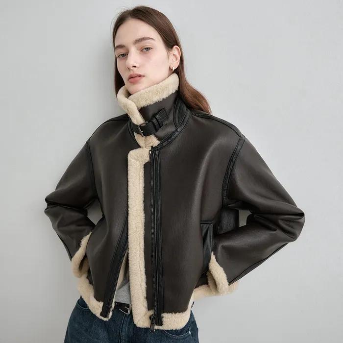 페이크 퍼 무스탕 자켓 브라운 MDJK025BROWN