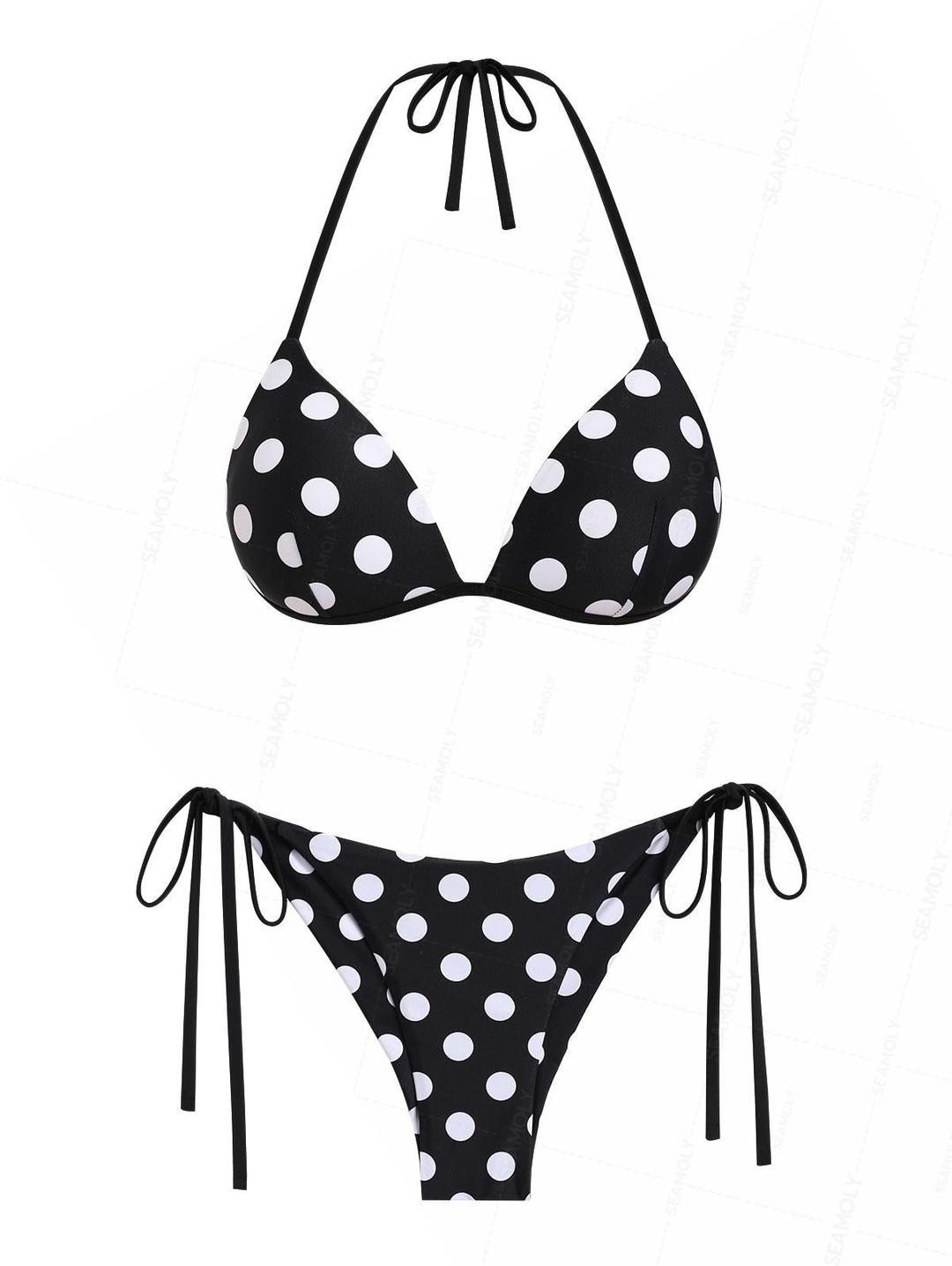 시몰리 도트 무늬 트라이앵글 푸시업 탑 & 치키 브라질리언 하의 비키니 세트