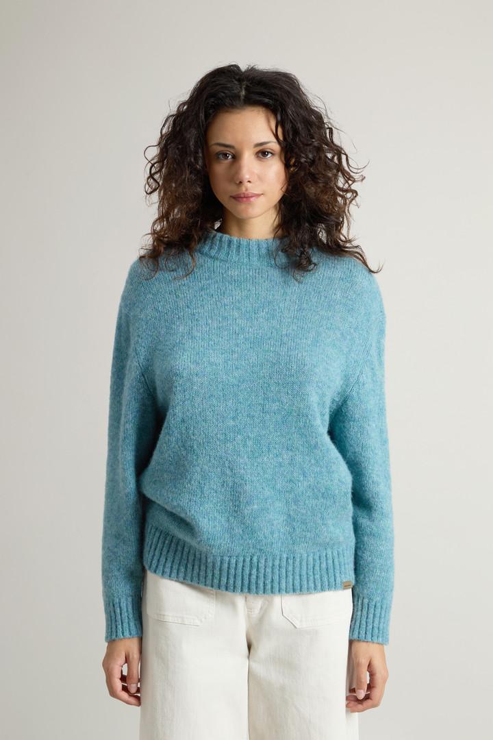 Alpaca Blend Sweater with Buttons on the Shoulder - Women - Blue