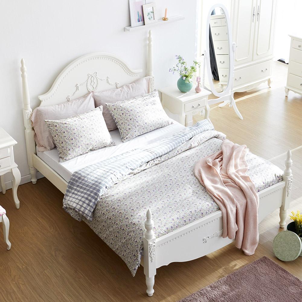 퀸앤 화이트 엔틱 원목 침대 프레임 Q (매트별도)