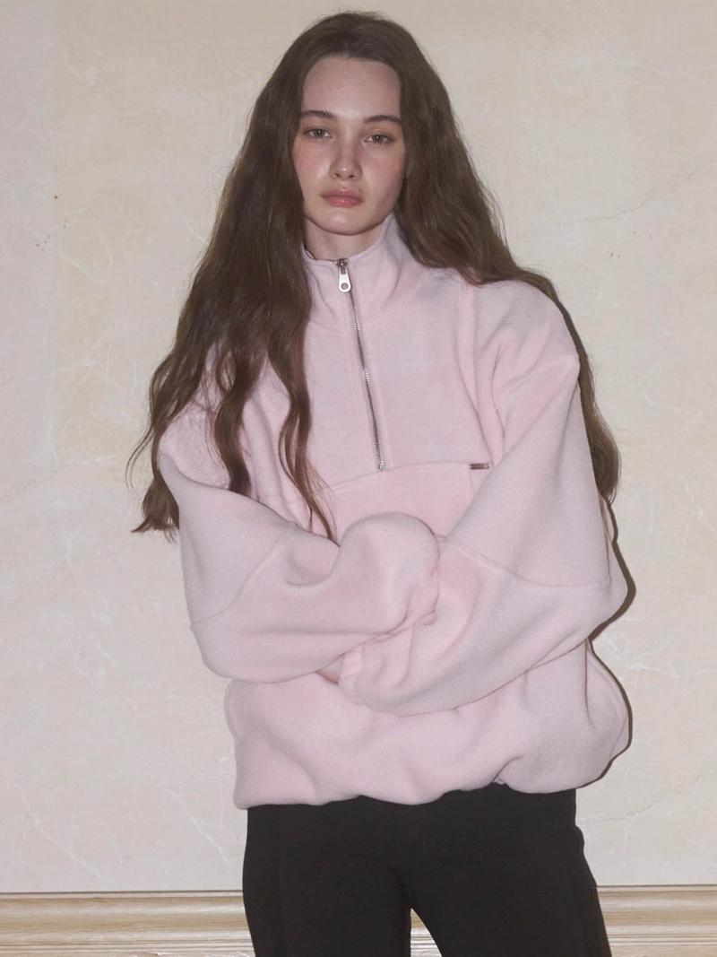 SO-IR - (12/27 이내배송)FLEECE HALF ZIP UP - PINK