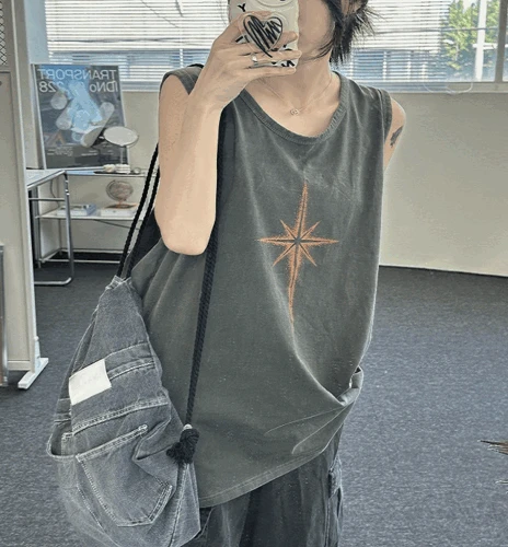 🚀당일발송🚀 슈팅스타 오버핏 피그먼트 레이어드 나시