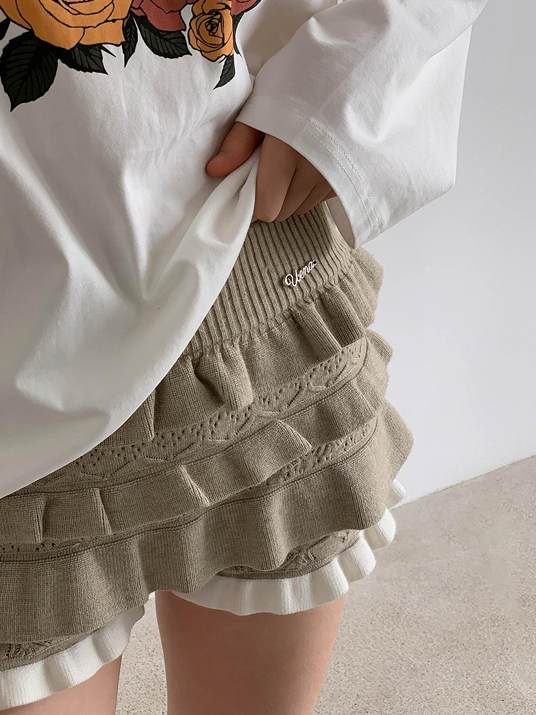 [UENA] Cheese Cake Frill Knit Set (Pants)