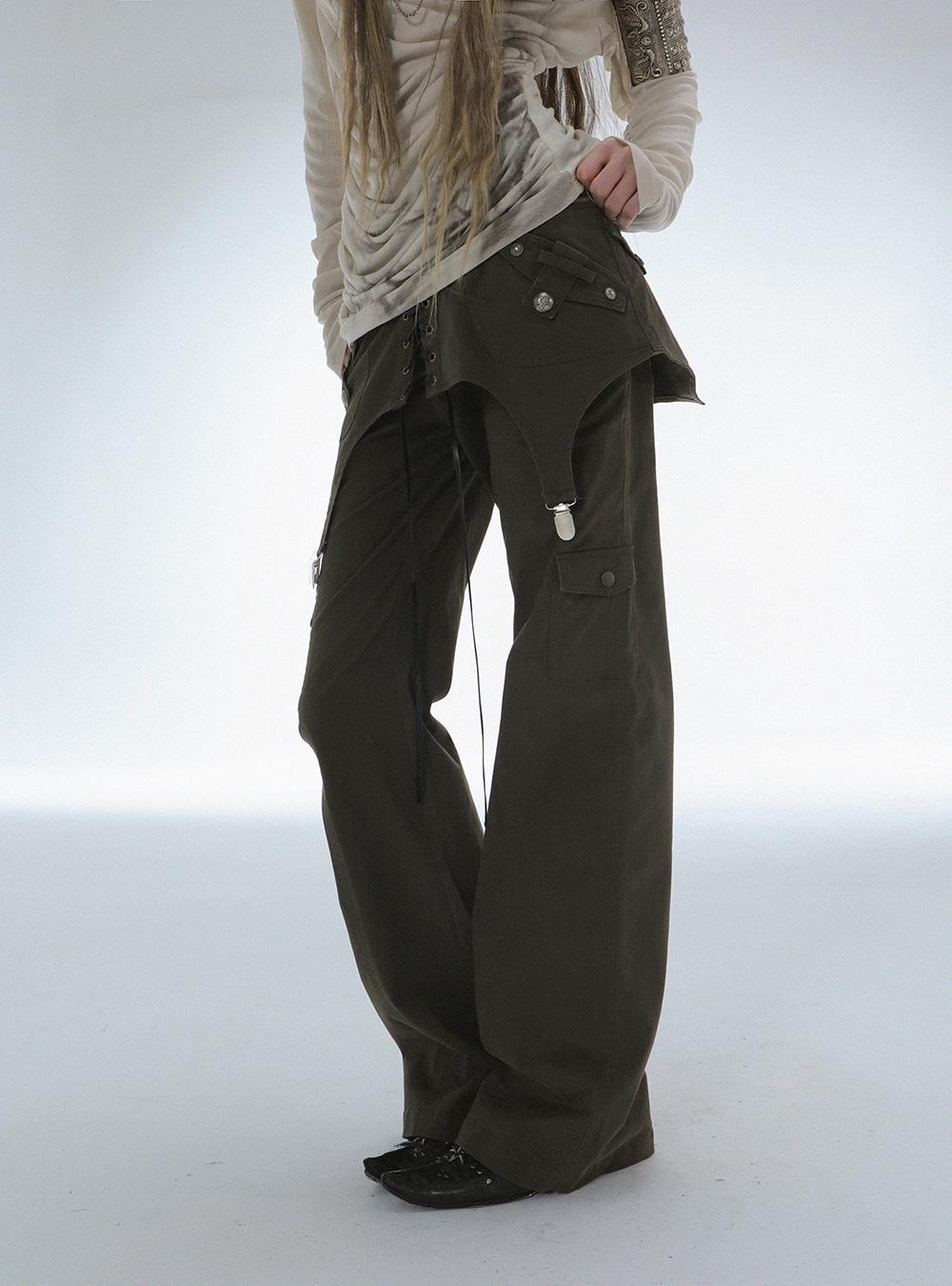 Straight Pocket Work Skirt Pants (2color)