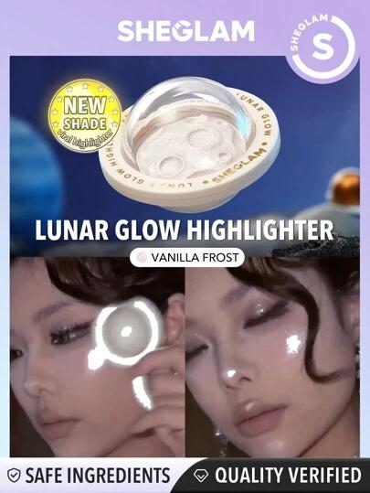 SHEGLAM Lunar Glow Highlighter-Vanilla Frost Multi-Dimensional Shine Highlighter Powder High-Shine Finish Blue-Green Reflective Sheen Multi-Use Glow Face Makeup Valentine's Day Decor Love Gift Winter Y2K Makeup Party Beach Travel Holiday Camping Outdoors Present Rose Fashion Girl Cosmetic Cosplay Best Trip Festivals Color Fancy Campus School Charm Vibe Women's Day