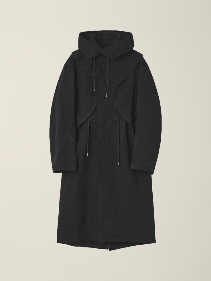 GARMENT DYED CURVED FISHTAIL COAT BLACK