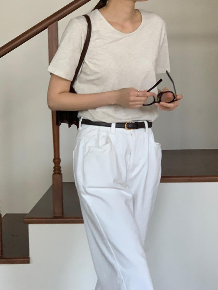 쿠폰(일부당일) 앤유브라운 플랫 U넥 티셔츠