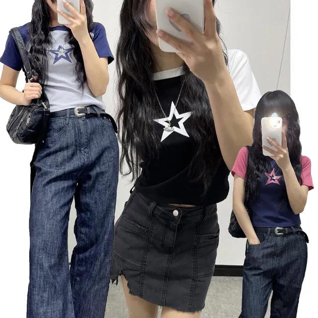 [y2k] star raglan crop sleeve t - 스타 별 나그랑 반팔 크롭티 여름티셔츠 반팔티 y2k 뉴진스 하이틴 별 유니크 키치 스트릿 스타프린팅 스타티셔츠