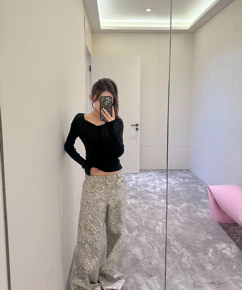 레오파드 로우 와이드 코튼팬츠