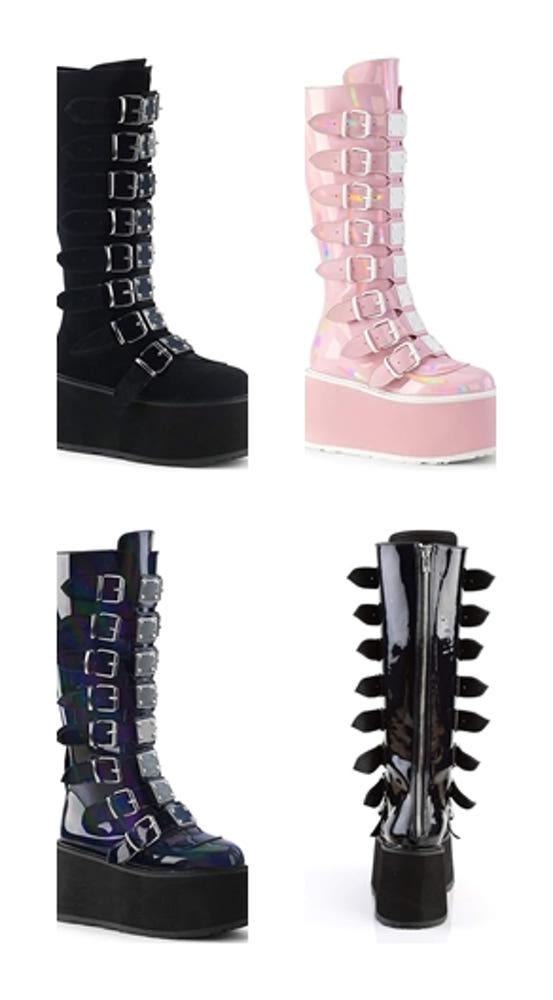 데모니아 클리퍼 통굽/플랫폼 신발 여성 Demonia Women's Damned-318 Knee-high Boots