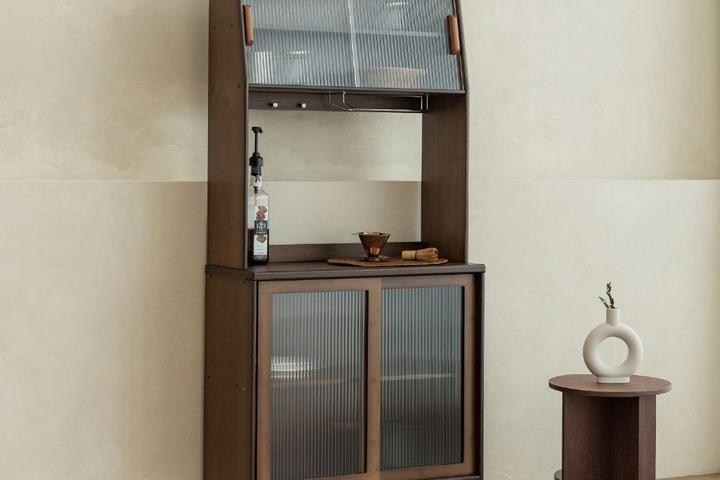 제이드 원목 라탄 거실장 주방장 수납장 800 (하부장+상부장) 세트 /브라운