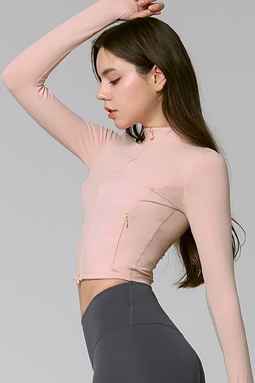 젝시믹스 슬림핏 크롭 집업자켓 핑키베이지