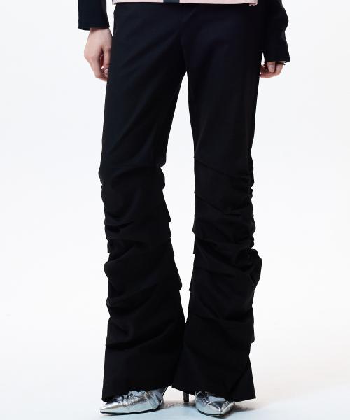 IM FRILL SHIRRING PANTS(BLACK)