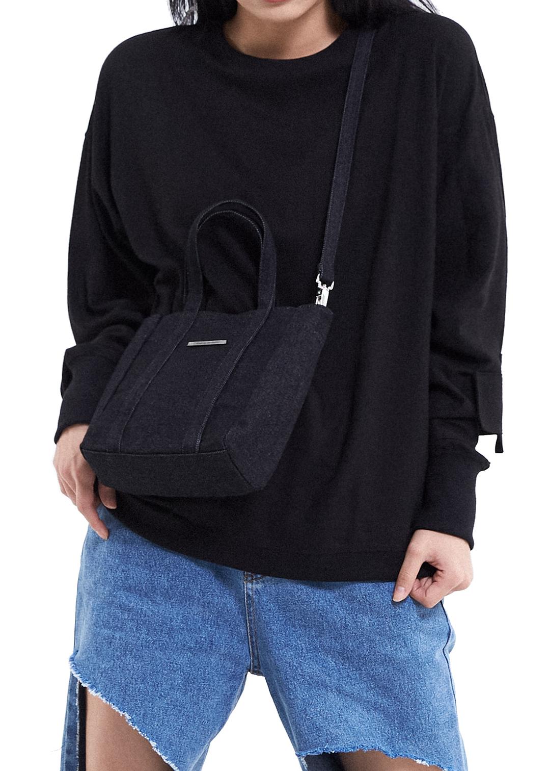 데님 토트 백 미니 블랙