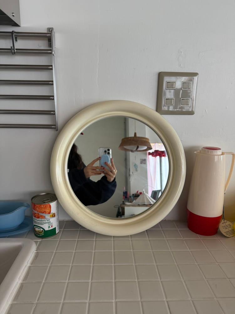 시즈닝홈 빈티지 아이보리 라운드 벽미러