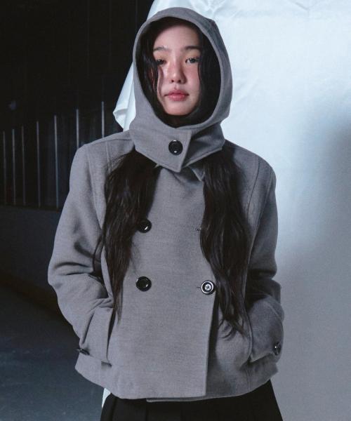 Hood Pointed Half Coat Gray